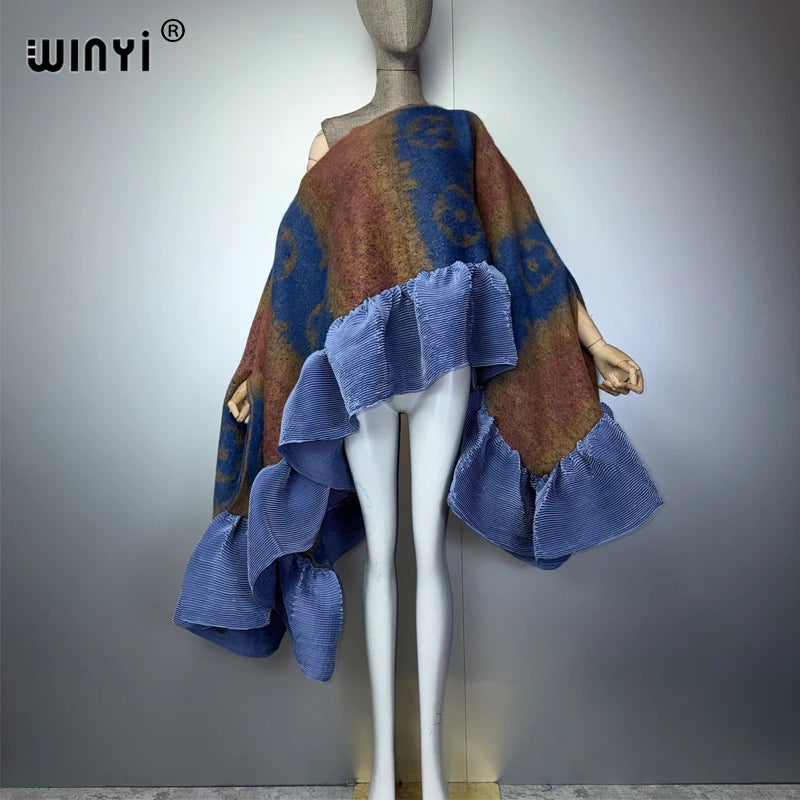 WINYI Abito Invernale Caldo, Mantella alla Moda, Poncho Invernale per Vacanze, Elegante Poncho da Festa per Donne, Mantello Boho, Abbigliamento Femminile