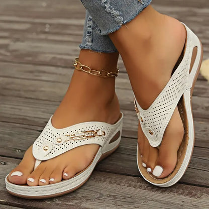 Sandales Orthopédiques d'Été pour Femmes, Nouvelles Tongs Orthopédiques avec Support de Voûte Plantaire, Claquettes à Semelle Épaisse Antidérapante pour Usage Quotidien et Plage