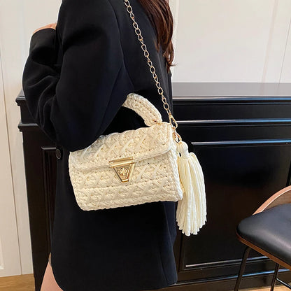 Borsa a Mano da Donna in Maglia Uncinetto, Borsa a Spalla Artigianale in Filato Intrecciato, Borsa Grande Capacità per Spiaggia, Vacanze Estive, Shopping e Viaggi