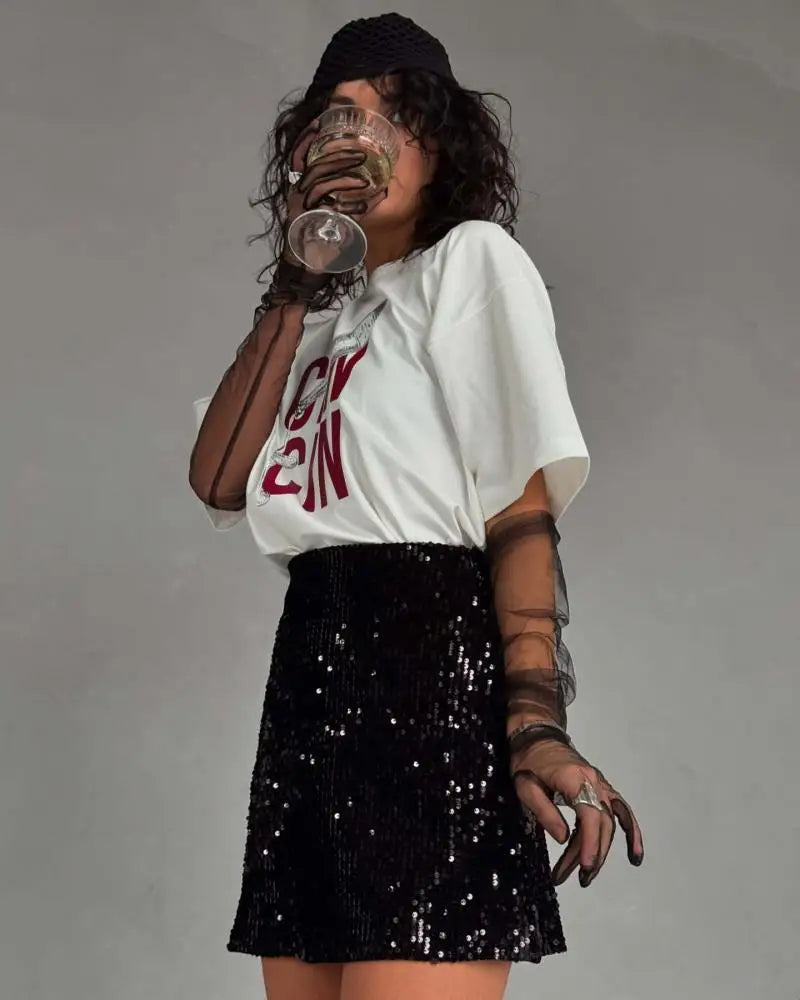 T-shirt stampata da donna con lettere semplici retrò americane Ins in puro cotone alla moda coppia girocollo abbigliamento da strada top a maniche corte