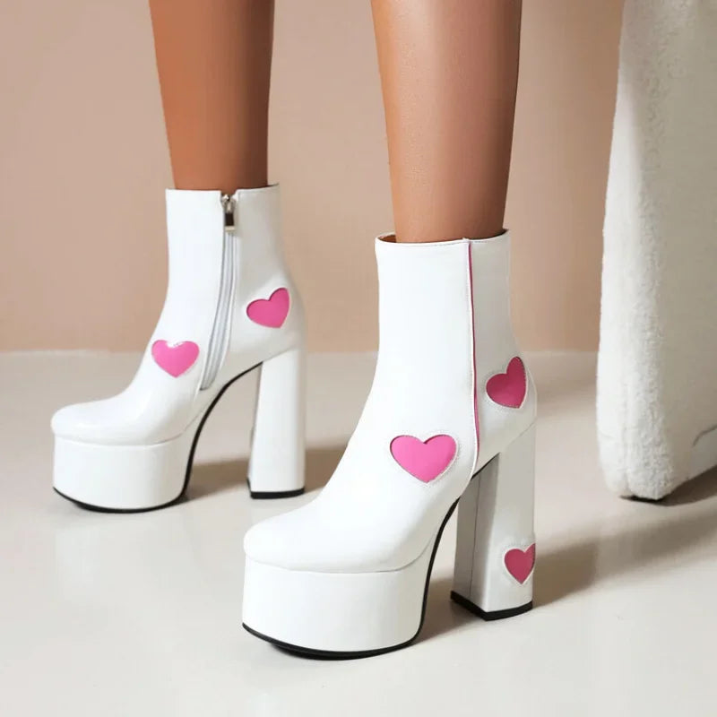 Denim Short Plush Boots Thick Bottom 15cm High Heel Pointed Elastic Size 34-45 Short Boots 2024 New Winter Women's Shoes