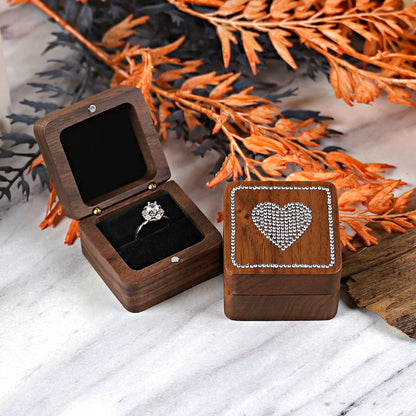 Portagioie con diamanti intarsiati, scatola per fedi nuziali in legno massello di noce, ricerca di matrimonio, anello di diamanti, regalo di San Valentino, gioielli