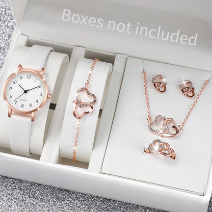 5/6 pezzi orologio al quarzo da donna alla moda cinturino in pelle orologi analogici al quarzo con gioielli con diamanti (senza scatola)