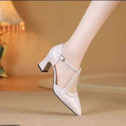Nuovi sandali estivi con cinturini, a punta, con tacco grosso e intagliati, eleganti scarpe da donna con tacco alto per il commuting
