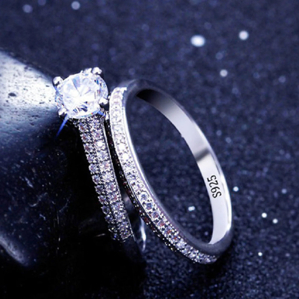1 paio di fedi nuziali in argento sterling 925 con Halo vintage per gioielli da donna, regalo di anniversario, vendita all'ingrosso