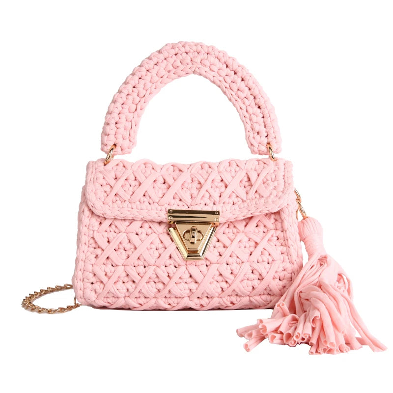 Borsa a Mano da Donna in Maglia Uncinetto, Borsa a Spalla Artigianale in Filato Intrecciato, Borsa Grande Capacità per Spiaggia, Vacanze Estive, Shopping e Viaggi