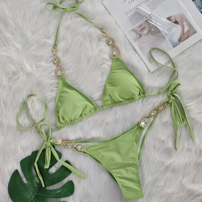Nero Sexy Bikini 2026 Costume da bagno con strass Donna Costumi da bagno Donna Push Up Bikini Beach Swim Wear Costume da bagno Piscina Bagnante