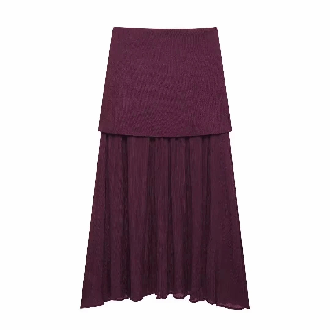 HH Set di gonne lavorate a maglia eleganti femminili 2024 Scollo a V con bottoni Canottiera + Gonna a pieghe patchwork a-line Abito solido alla moda