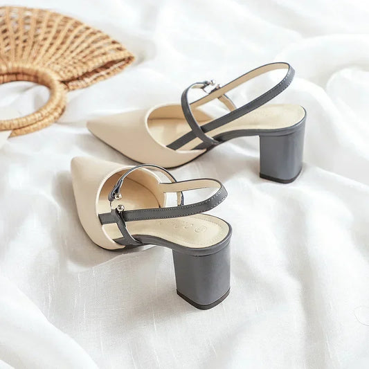 Scarpe per le pompe Estate Elegante Tacchi alti grossi Punta a punta Baotou Scarpe da donna solide Sandali femminili Zapatillas Mujer 2024