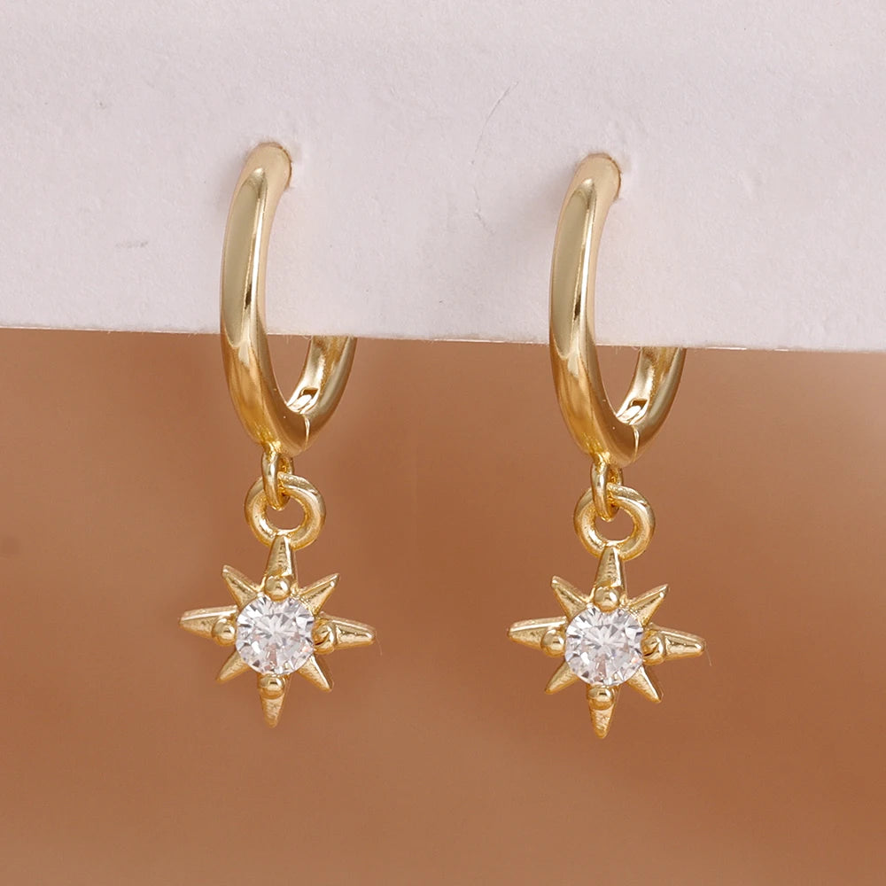 Orecchini pendenti a forma di stella in acciaio inossidabile di lusso per le donne Zirconi scintillanti Orecchini geometrici per piercing all'orecchio Gioielli di moda aretes