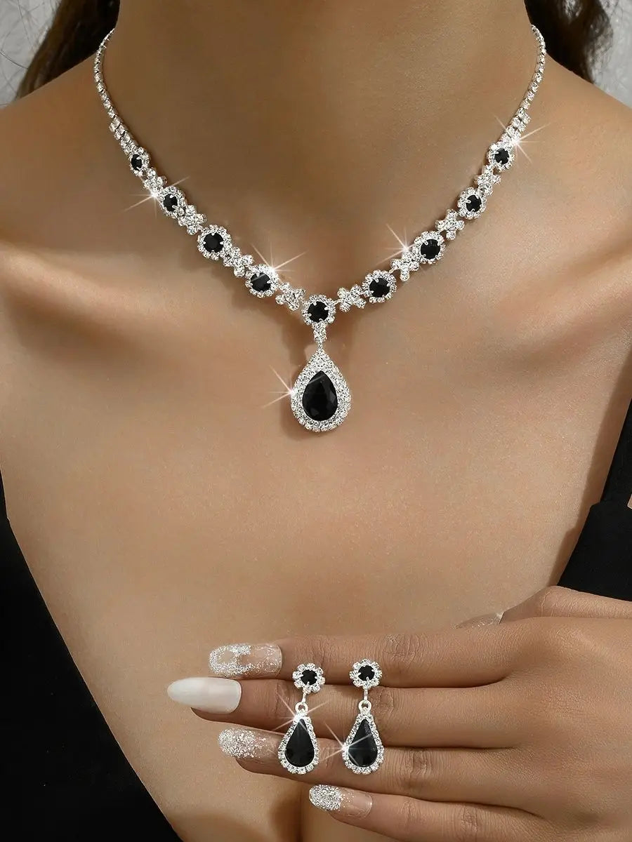 3 pezzi di collana da donna con gocce di cristallo e orecchini set per accessori per abiti da sera da sposa