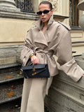 Trench lungo con lacci solido Moda donna Manica intera Risvolto monopetto Capispalla allentato Lady Autunno Cappotto Highstreet quotidiano