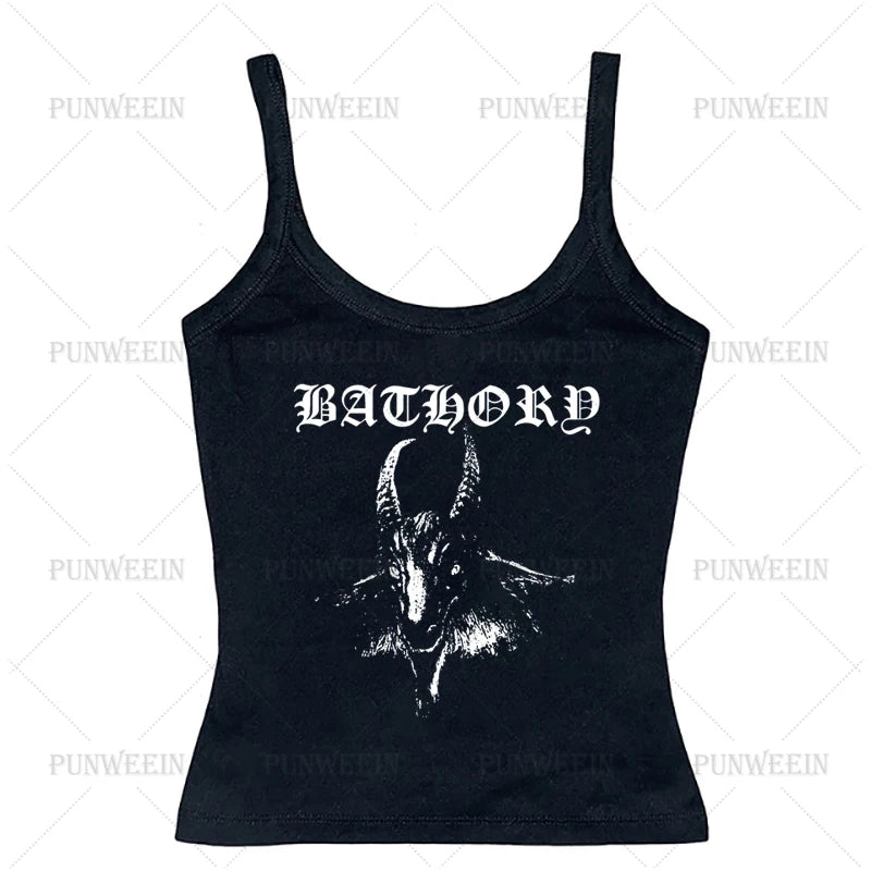 Goat gotico scuro Grunge Vintage Punk Canotta senza maniche T-shirt per bambini Harajuku Emo Y2k Top Streetwear Slim Fit Sexy Crop Top