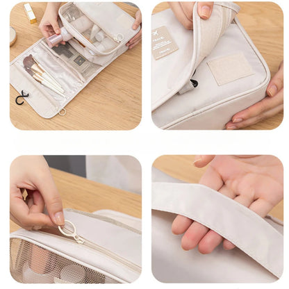Borsa da Toilette Portatile con Gancio, Multifunzionale, Impermeabile, Resistente all'Usura, Multi-Strato, Grande Capacità, per Trucchi