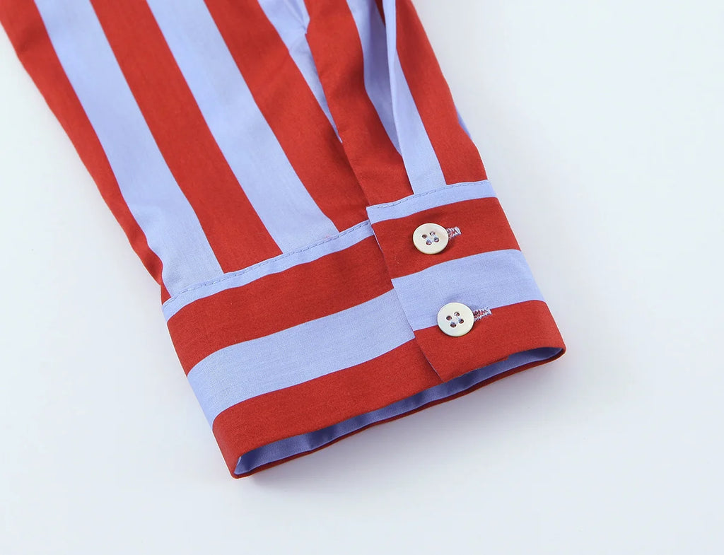 KONDALA Camicia Vintage a Righe con Fiocco da Donna, Casual, Asimmetrica, Moda Primavera 2026, Camicia Monopetto, Streetwear Chic Femminile