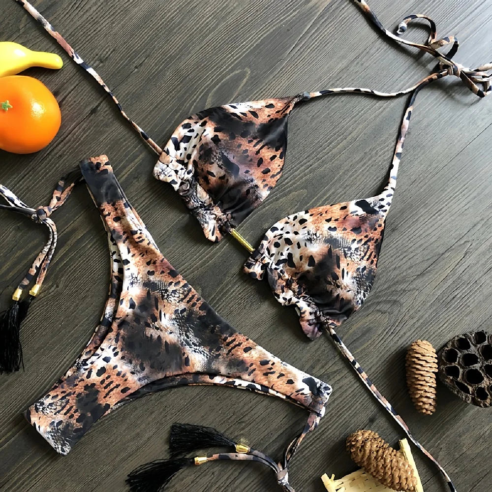 New sexy women's bikini split print swimsuit summer Brazil 2-piece beach swimsuit set