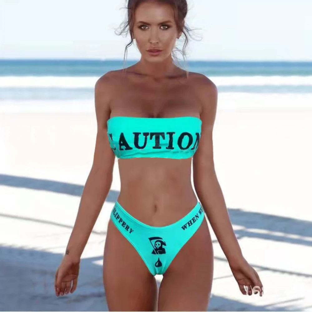 Gothic Bikini 2025 Damen Skelett Tube Top BH Triangle Unterteil Badeanzug Split Bademode Unterwäsche Y2K Bikinis Bademode