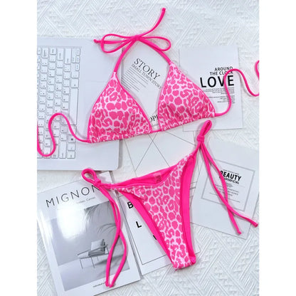 Ensembles bikini léopard, tenues de plage sexy pour femmes, maillot de bain bandeau, bikini ficelle, maillot de bain femme, ensemble bikini
