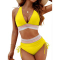 Sexy Deep V-Neck Bikini Swimsuit Set Women 2026 Summer Beach with Chest Cushion Swimwear High Waist Drawstring Triangle Bikini