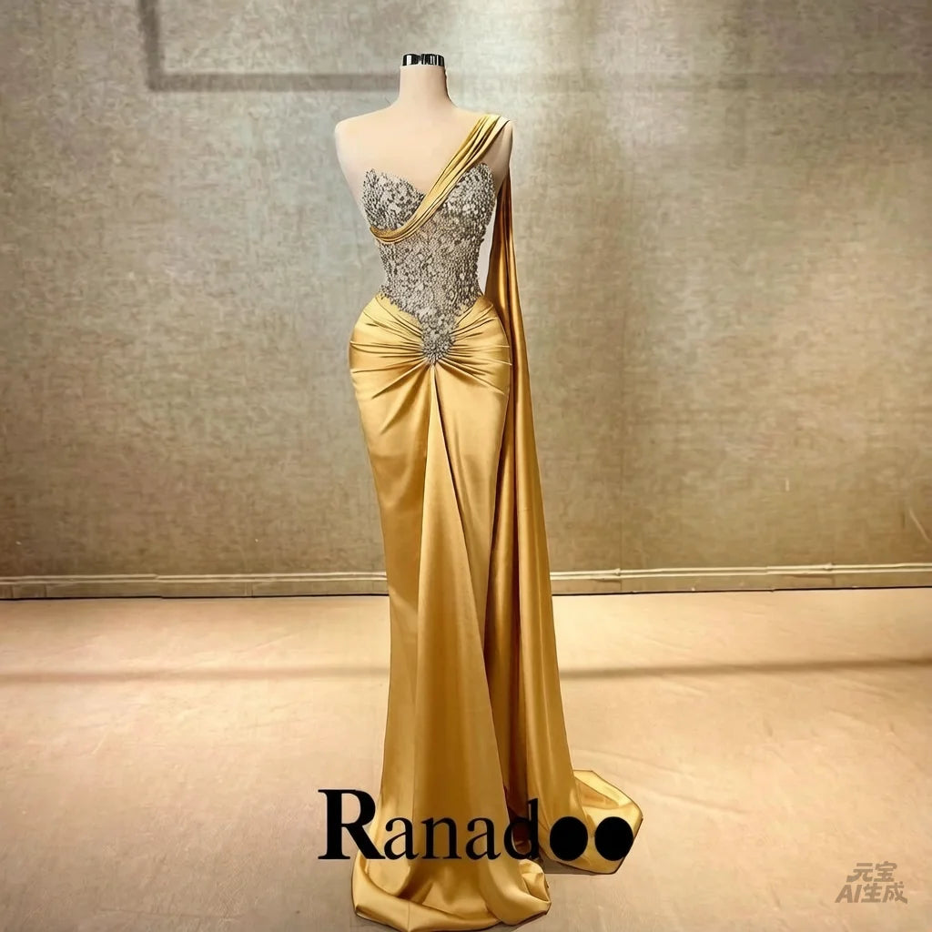 Ranadoo Affascinanti abiti da ballo monospalla per le donne Festa di compleanno Rhibestones Sirena increspata Vestido De Formatura Personalizzato