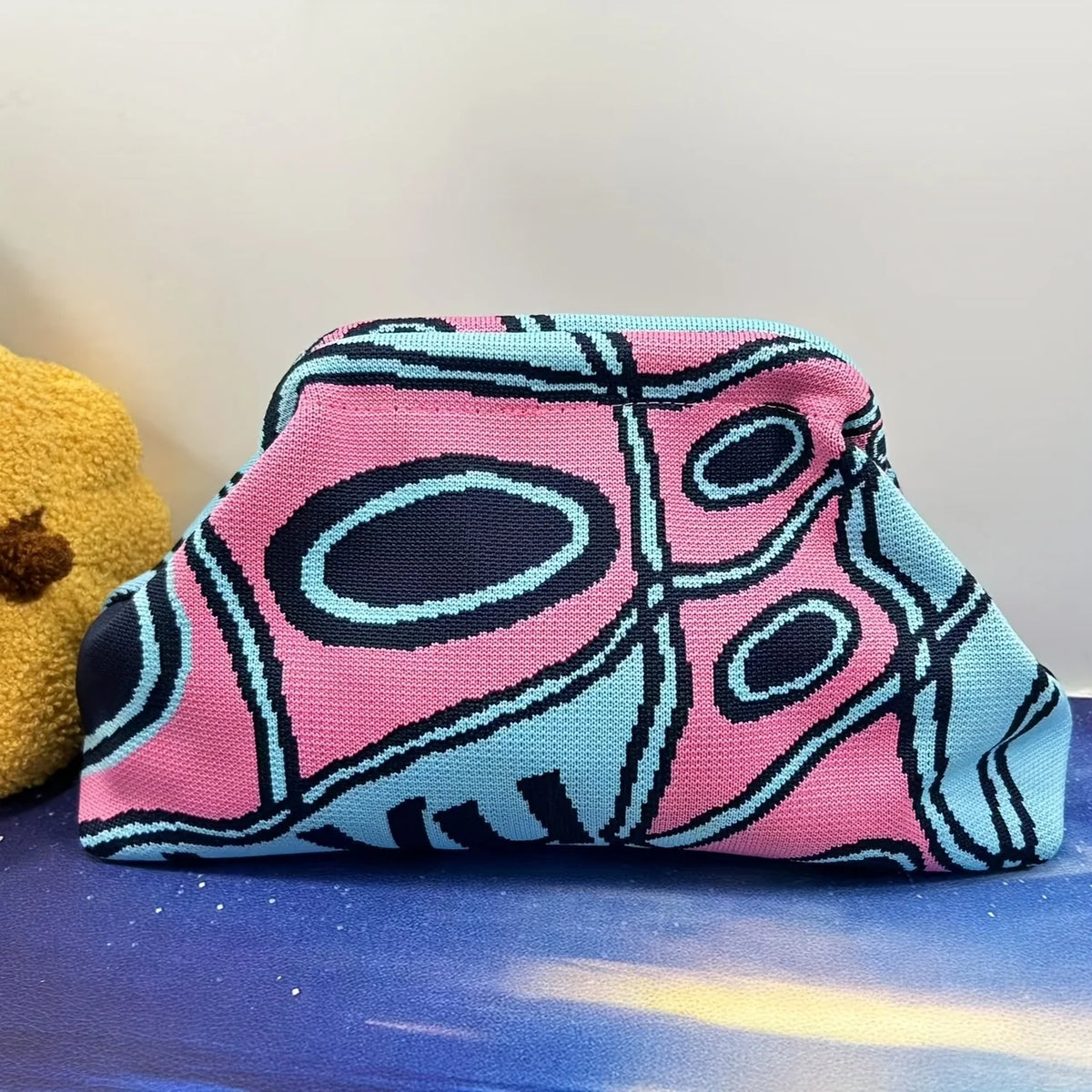 Borsa con clip lavorata a maglia alla moda versatile di grande capacità adatta per borse portaoggetti Nuova pochette modello di fascia alta