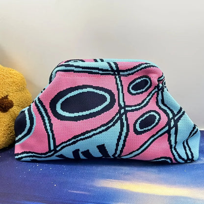 Borsa con clip lavorata a maglia alla moda versatile di grande capacità adatta per borse portaoggetti Nuova pochette modello di fascia alta