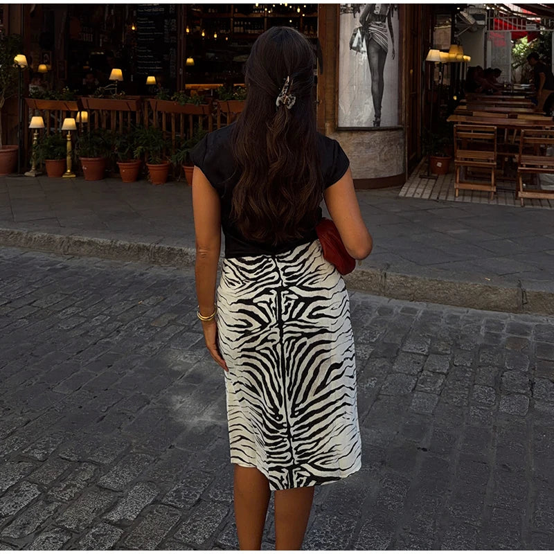 Gonna midi a righe zebrate da donna, a vita alta, dritta, elegante, aderente, casual, lunga, 2026, outfit moda street estivo e autunnale