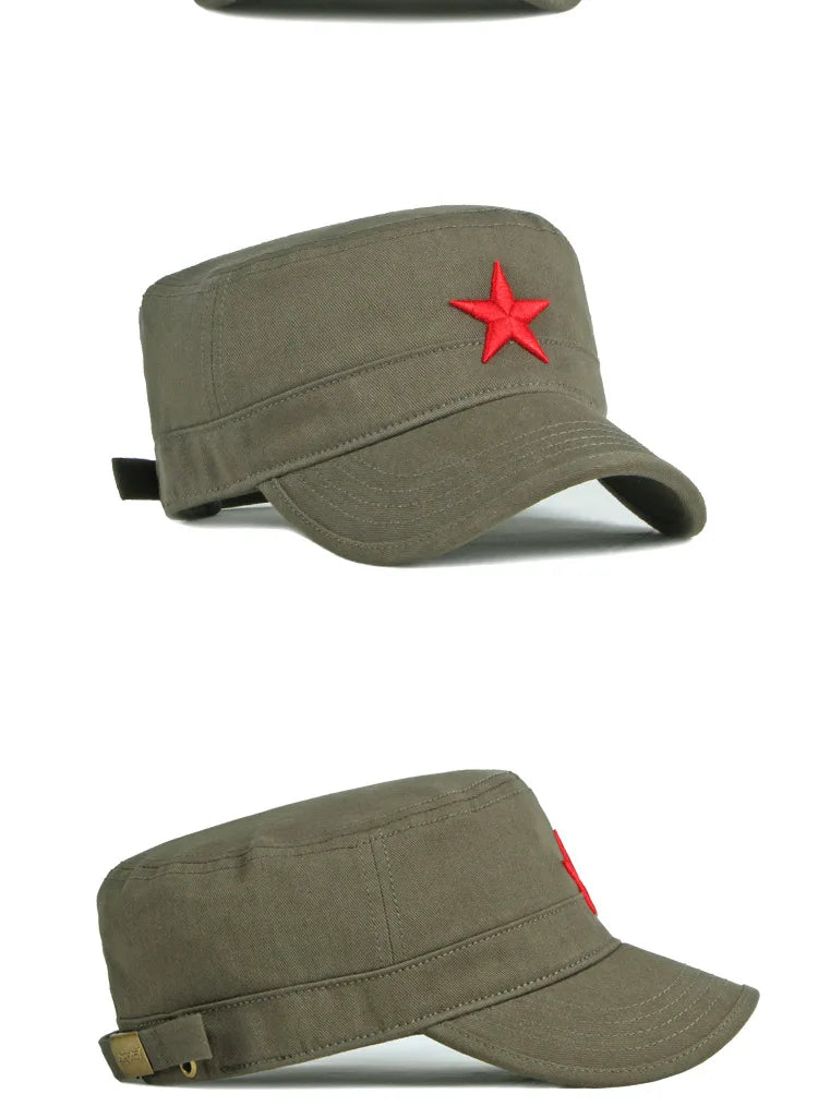Estate Autunno Uomo Donna Esercito Berretto militare Cappello da baseball piatto Berretto con visiera in cotone con stella rossa ricamata in 3D per protezione solare esterna