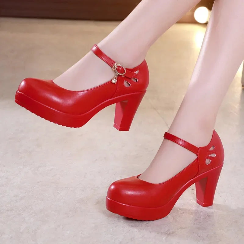 Plus Size 32-43 Block Heel Platform Shoes Women Pumps 2025 Spring High Heels Shoes Ladies Office Shoe Elegant Wedding Shoes