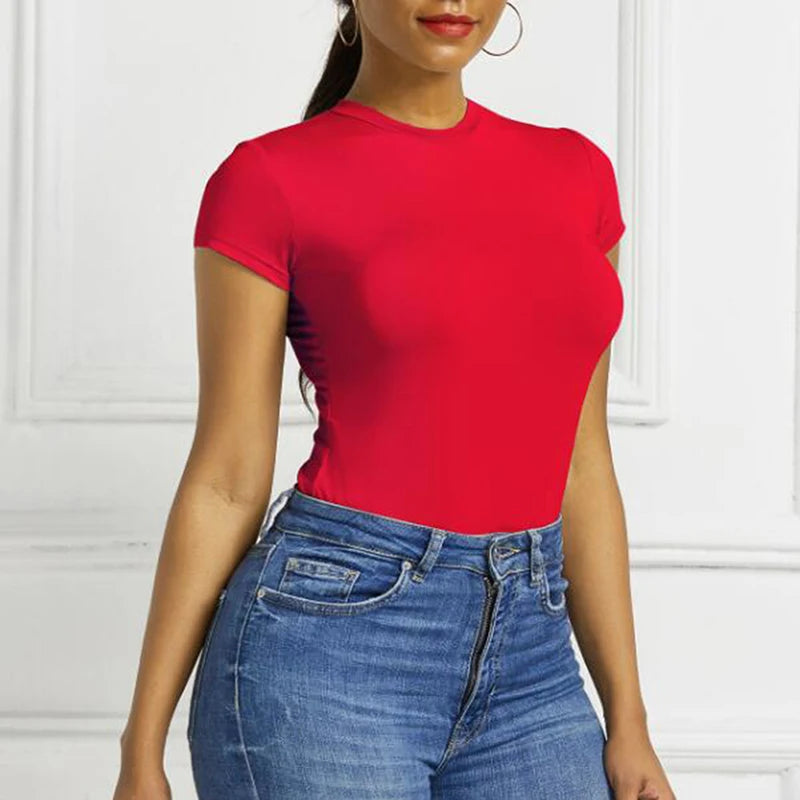 Women's Tops Summer Bodysuit Daily Irregular Breathable Fashion Lady Jumpsuit Top Sexy T-shirts Solid Color Bottom Layer Shirt
