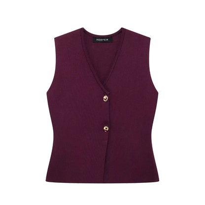 HH Set di gonne lavorate a maglia eleganti femminili 2024 Scollo a V con bottoni Canottiera + Gonna a pieghe patchwork a-line Abito solido alla moda