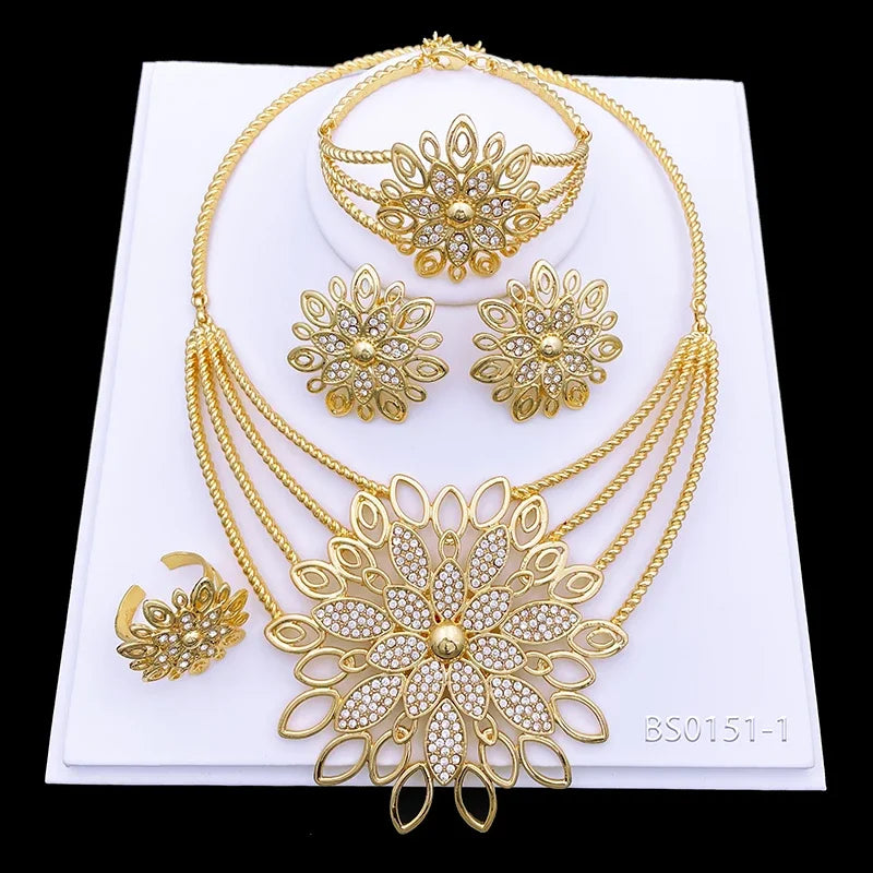 Luxury Big Jewelry Set Fashion Statement Wedding Jewelry Large Pendant Necklace Earring Set For Women Summer Beach Party Gift