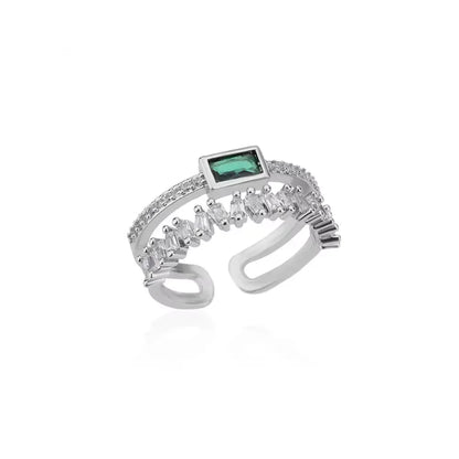 Classico anello retrò con zirconi a doppio strato verde chiaro, fede nuziale da donna in ottone placcato oro come regalo per mamma e amante