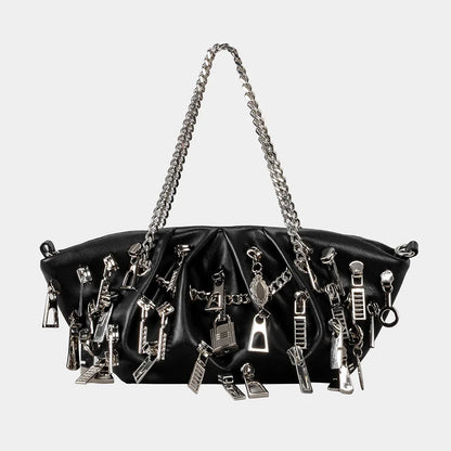 Borsa per ascelle con gnocchi increspato stile punk 2025 Borse a tracolla da donna con decorazione per la testa con cerniera multipla Borse Y2K per ragazza piccante