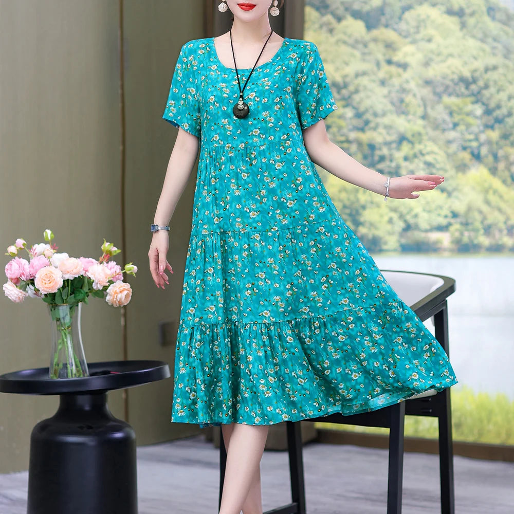 Nuovo Vestito Delle Donne di Estate Vestito Estivo 2024 Casual abito a maniche corte Abiti Femminili O-Collo Robe Abiti della Boemia di Grandi Dimensioni