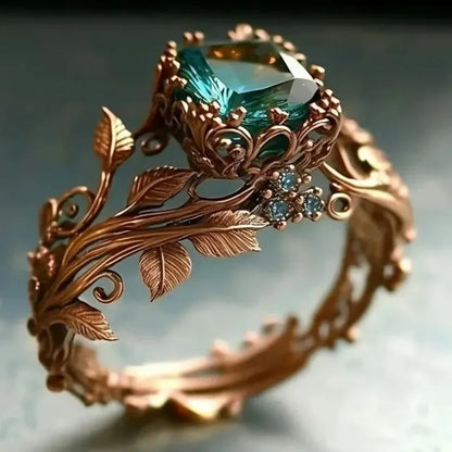 Anello Totem Anello Anello creativo con zirconi verdi intarsiati in lega vintage