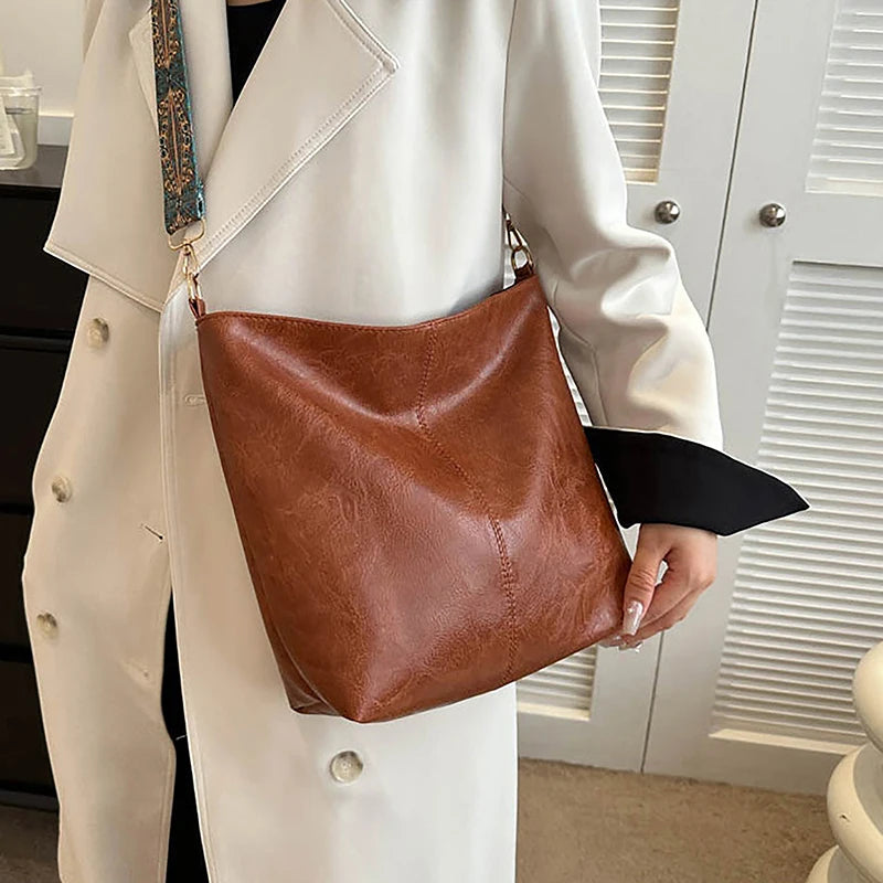 Borsa a tracolla larga con tracolla geometrica Borse a tracolla di grande capacità per donna, borsa da donna retrò in pelle PU per lo shopping e i viaggi