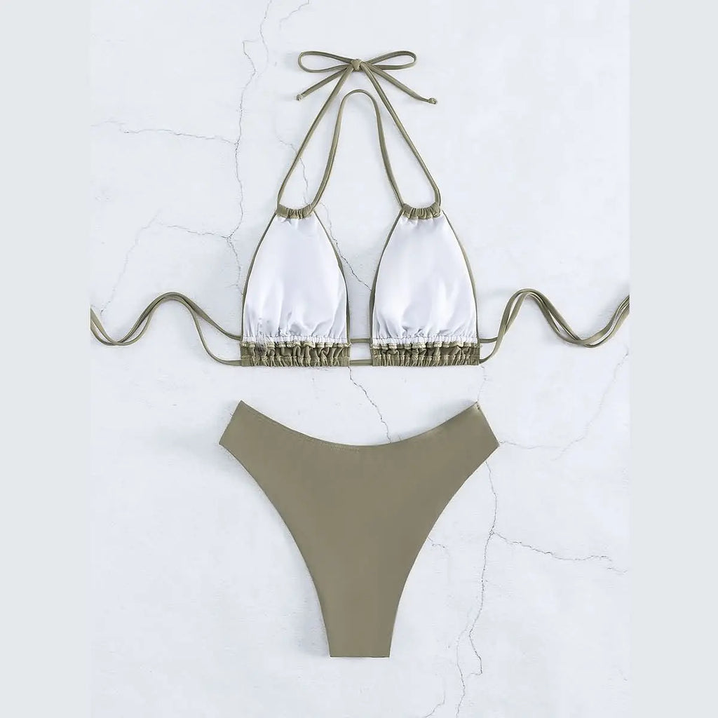 Costume da bagno bikini solido in nylon Costume da bagno sexy con modellazione di moda da donna 2025 Nuovo stile da spiaggia per costume da bagno