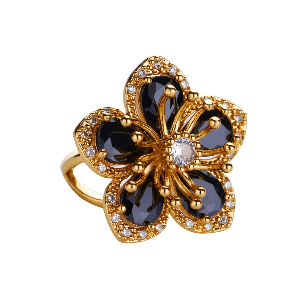 Anelli di fiori colorati con zirconi per le donne Anello floreale in acciaio inossidabile color oro Elegante regalo di gioielli estetici per matrimoni di lusso