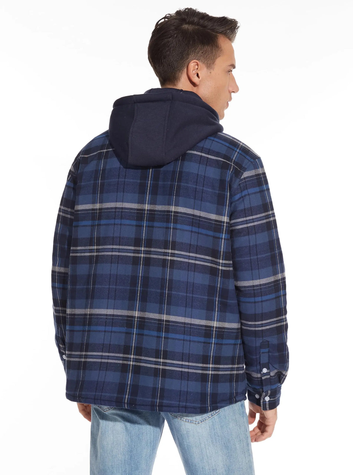 TACVASEN camicia di flanella da uomo giacca con cappuccio rimovibile Plaid trapuntato foderato cappotti invernali felpa con cappuccio spessa Outwear uomo camicie in pile