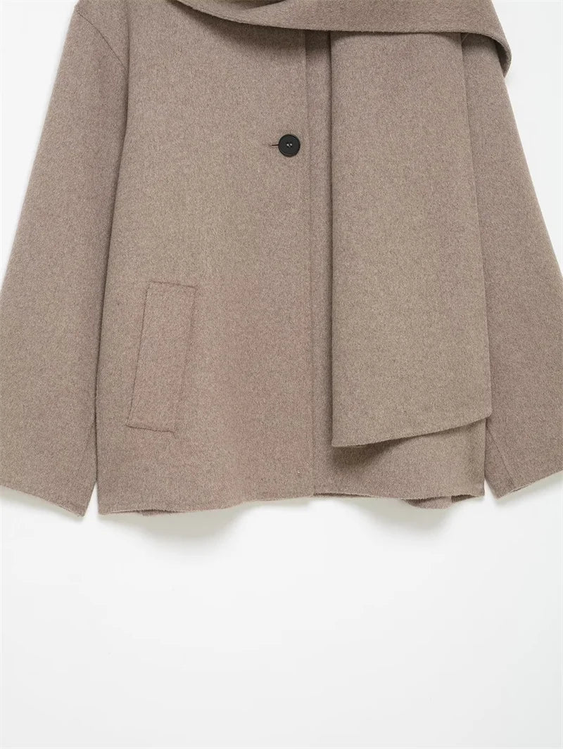 Cappotto da Donna 2026 Nuova Giacca Corta Invernale Autunnale alla Moda con Sciarpa Decorativa, Capispalla Elegante e Chic per Signora