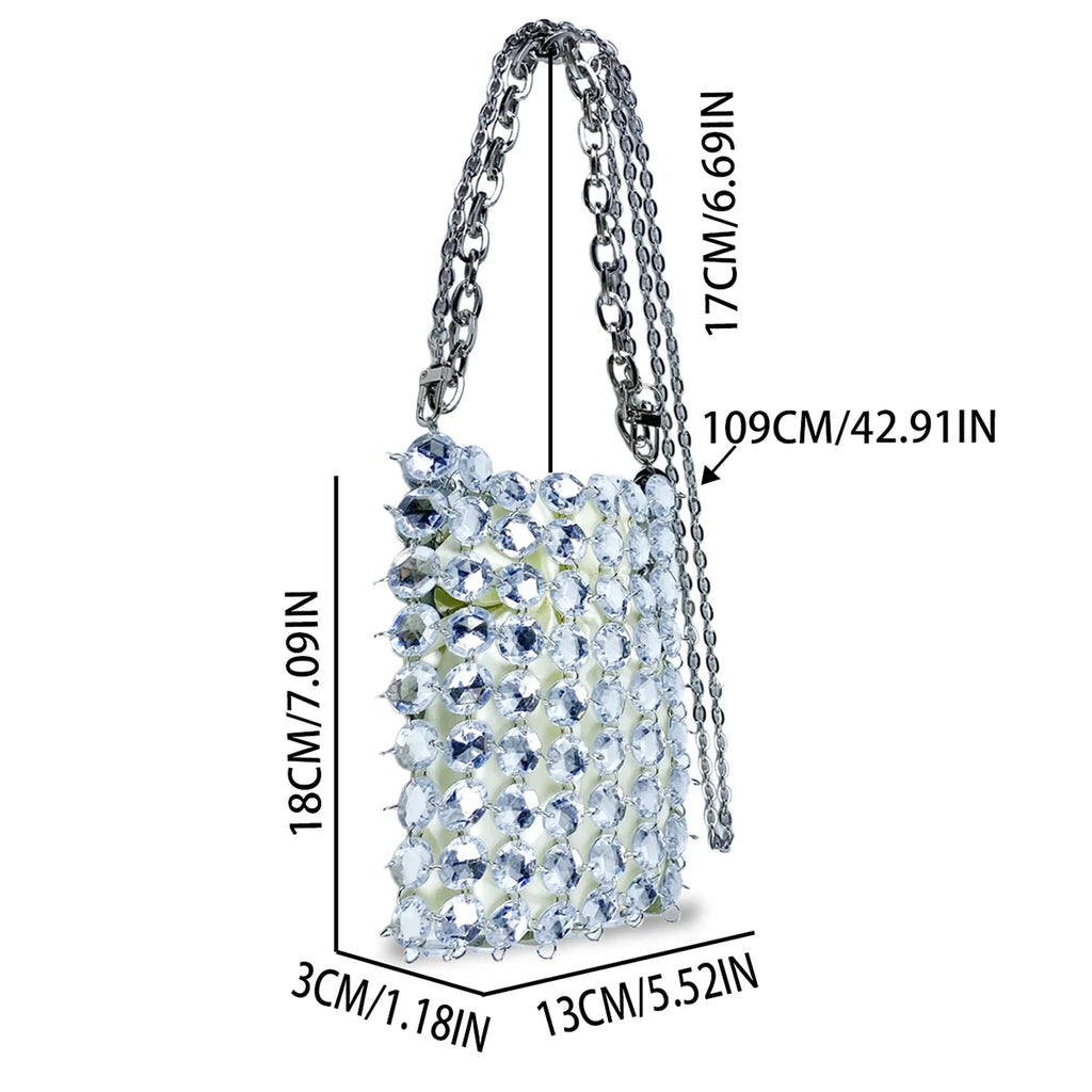 24 estate nuova borsa di cristallo tessuta a mano color caramella di nicchia, borsa di perline di fata retrò, borsa per telefono a croce diagonale trasparente