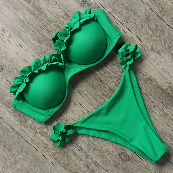 Bandeau Bikini Swimwear Women Swimsuit Sexy Thong Ruffle Bikini Set Push Up Bathing Suit Female Brazilian Leopard Swimsuit 2026