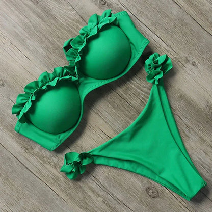 Bandeau Bikini Swimwear Women Swimsuit Sexy Thong Ruffle Bikini Set Push Up Bathing Suit Female Brazilian Leopard Swimsuit 2026