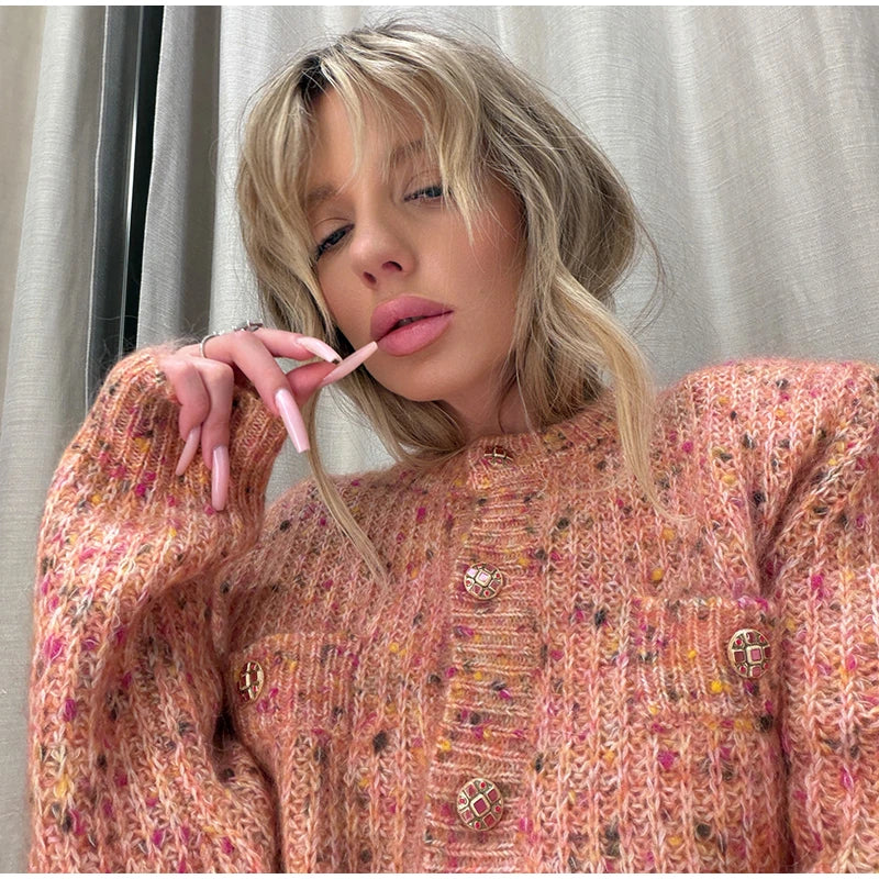 Eleganti Cardigan Corti in Maglia da Donna, Collo a O, Moda Femminile, Maglione Monopetto a Maniche Lunghe, Casual Autunnale per Signora 2026, Maglieria