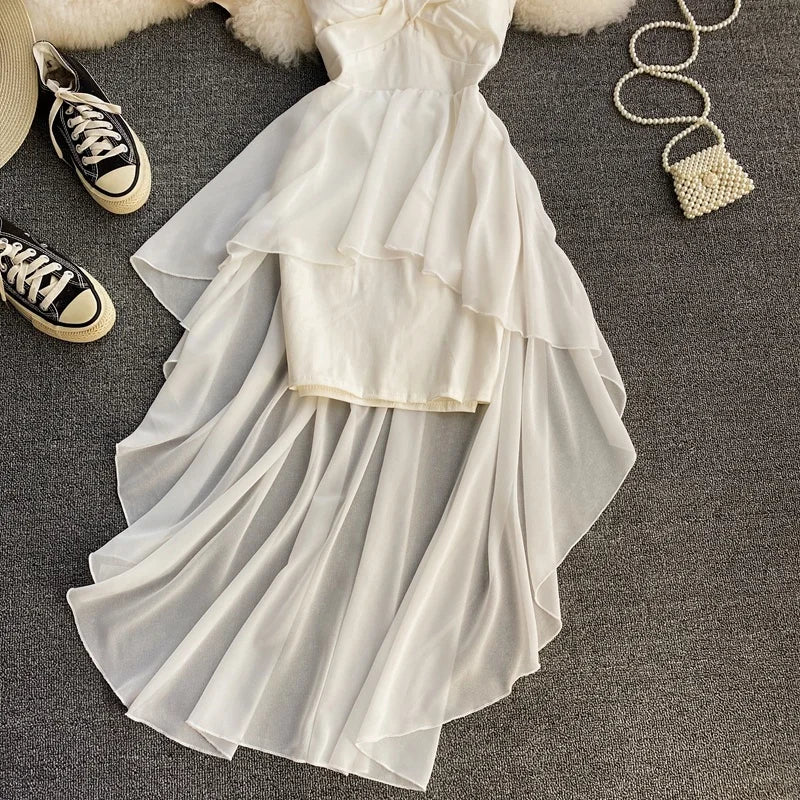 Ins Fashion Slim abito da donna asimmetrico a vita alta 2021 nuova estate elegante bianco nero abito da festa abiti da donna