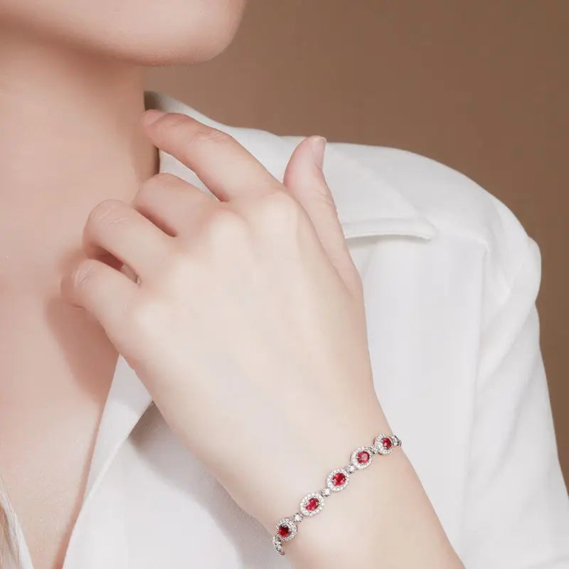 Bracciale in argento 925 con diamanti tempestati di rubini Bracciale ovale in stile trendy squisiti braccialetti rossi di fascia alta gioielli da sposa regali donna