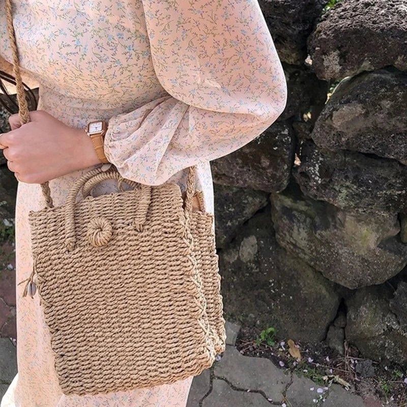 Gusure Ladies Summer Straw Woven Crossbody Bags Casual Small Hasp Shoulder Bag rafia Square Rattan Messenger Bag borse borsa