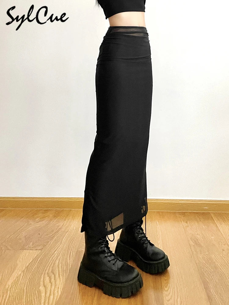 Sylcue Nero Semplice Tutto-fiammifero Casual Pendolari Estate Viaggi di Strada Fresco Gioventù Vitalità Stretto Sexy Gonna da Donna ad Alta Elasticità