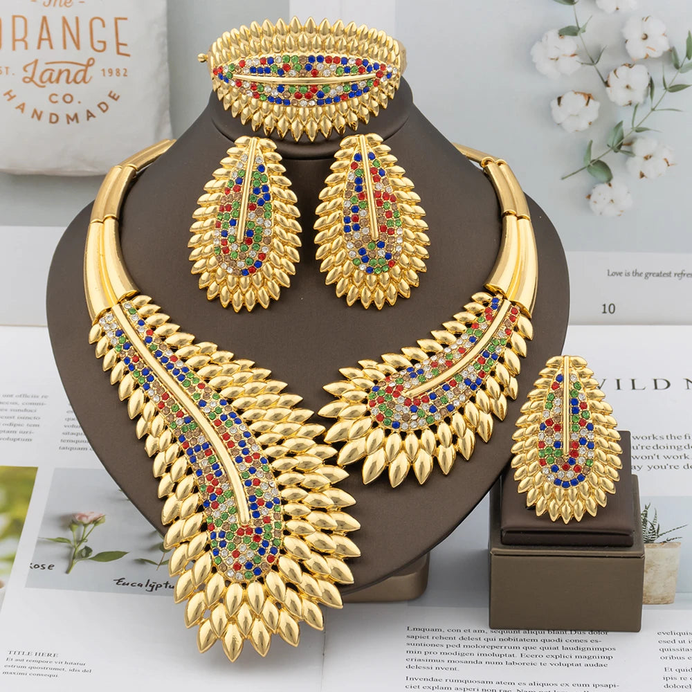Parure de bijoux italienne, collier, boucles d'oreilles, bijoux pour femme, parure de bijoux de haute qualité